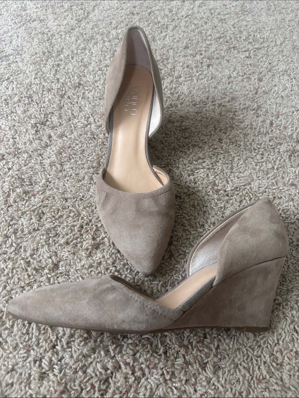 Franco Sarto Taupe Suede D'Orsay Wedge Pumps
